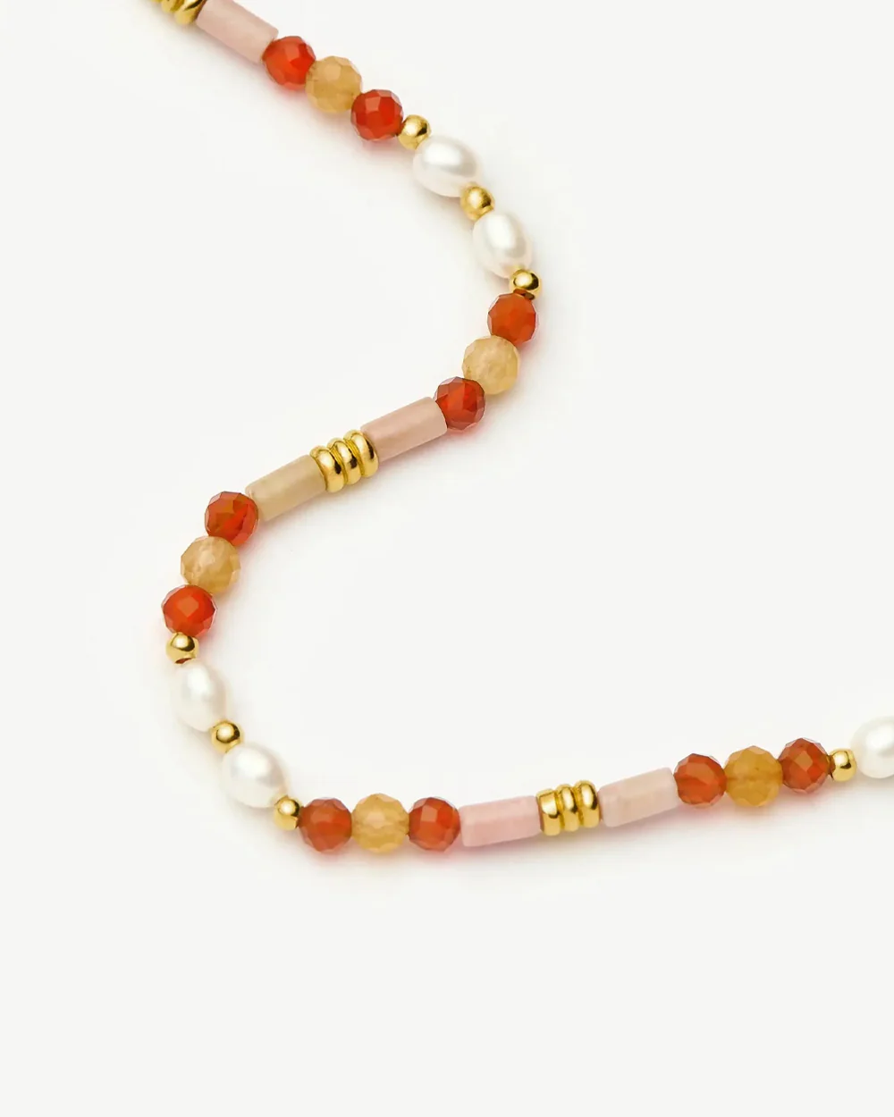 BEADED GEMSTONE & PEARL SHORT NECKLACE / GOLD - Image 4
