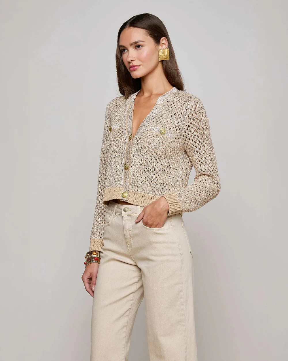 BLANCA SEQUIN CARDIGAN / NATURAL / GOLD - Image 3
