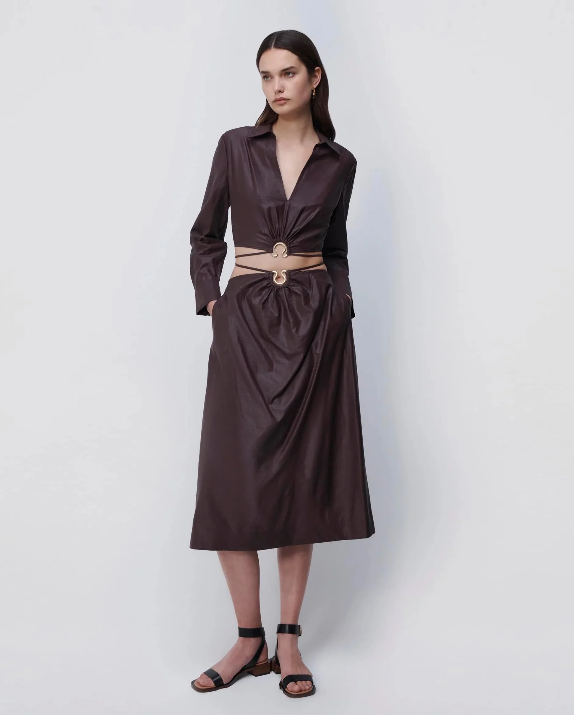 BRESLIN COATED SATIN CROP TOP / DARK CHOCOLATE - Image 6
