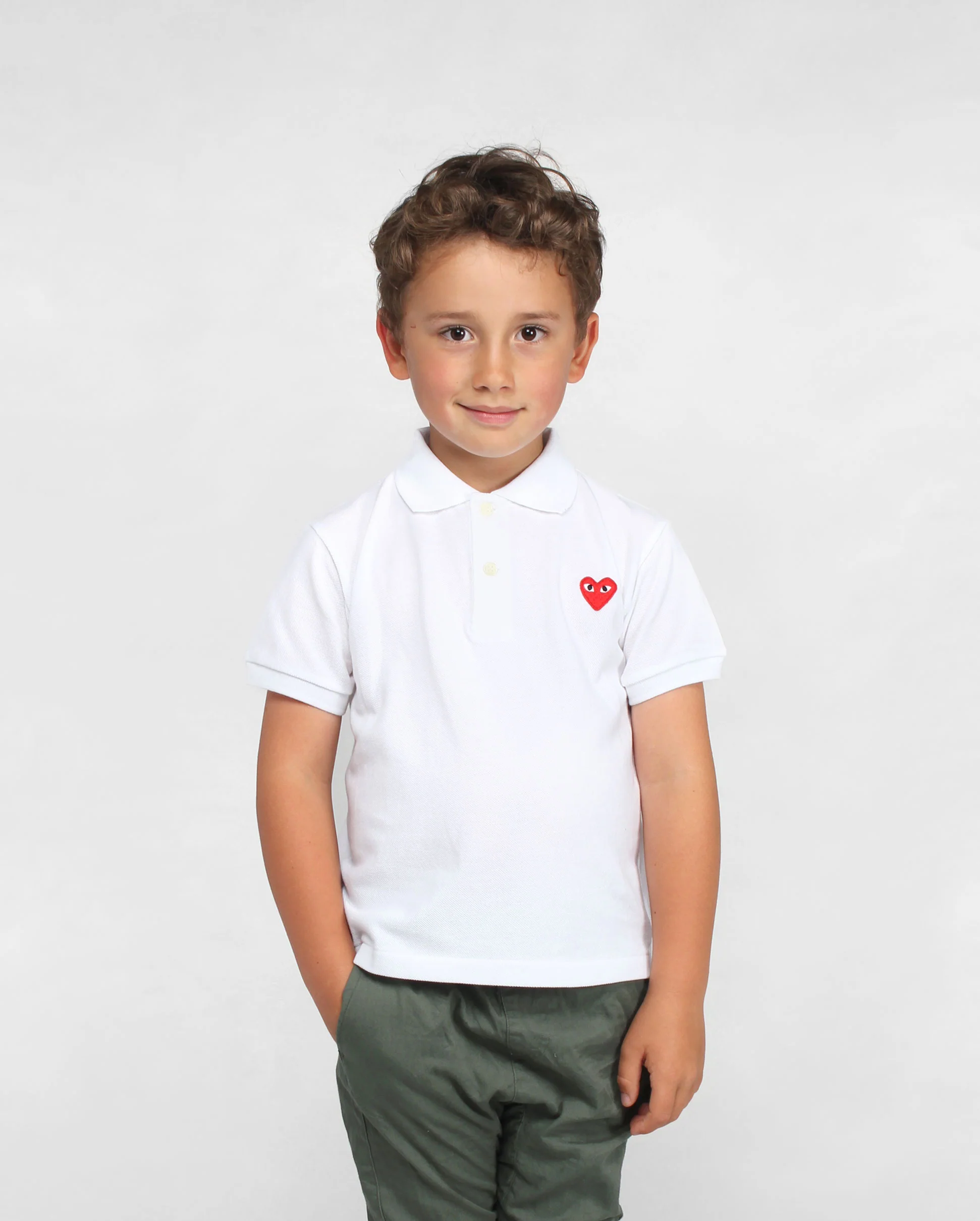 KIDS T505 RED HEART  POLO SHIRT / WHITE - Image 2