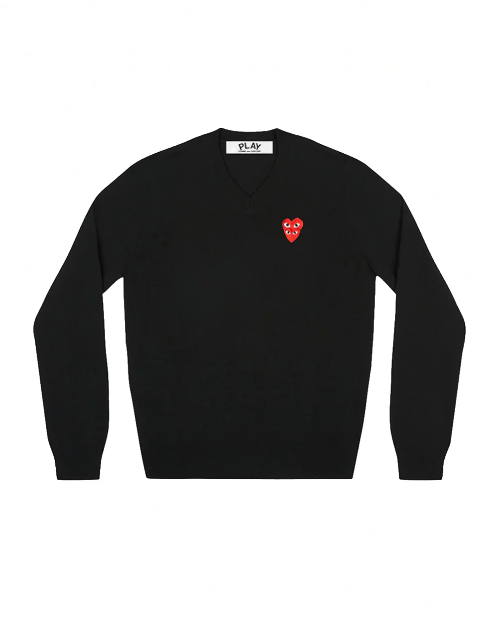N074 DOUBLE RED  HEART V-NECK SWEATER / BLACK
