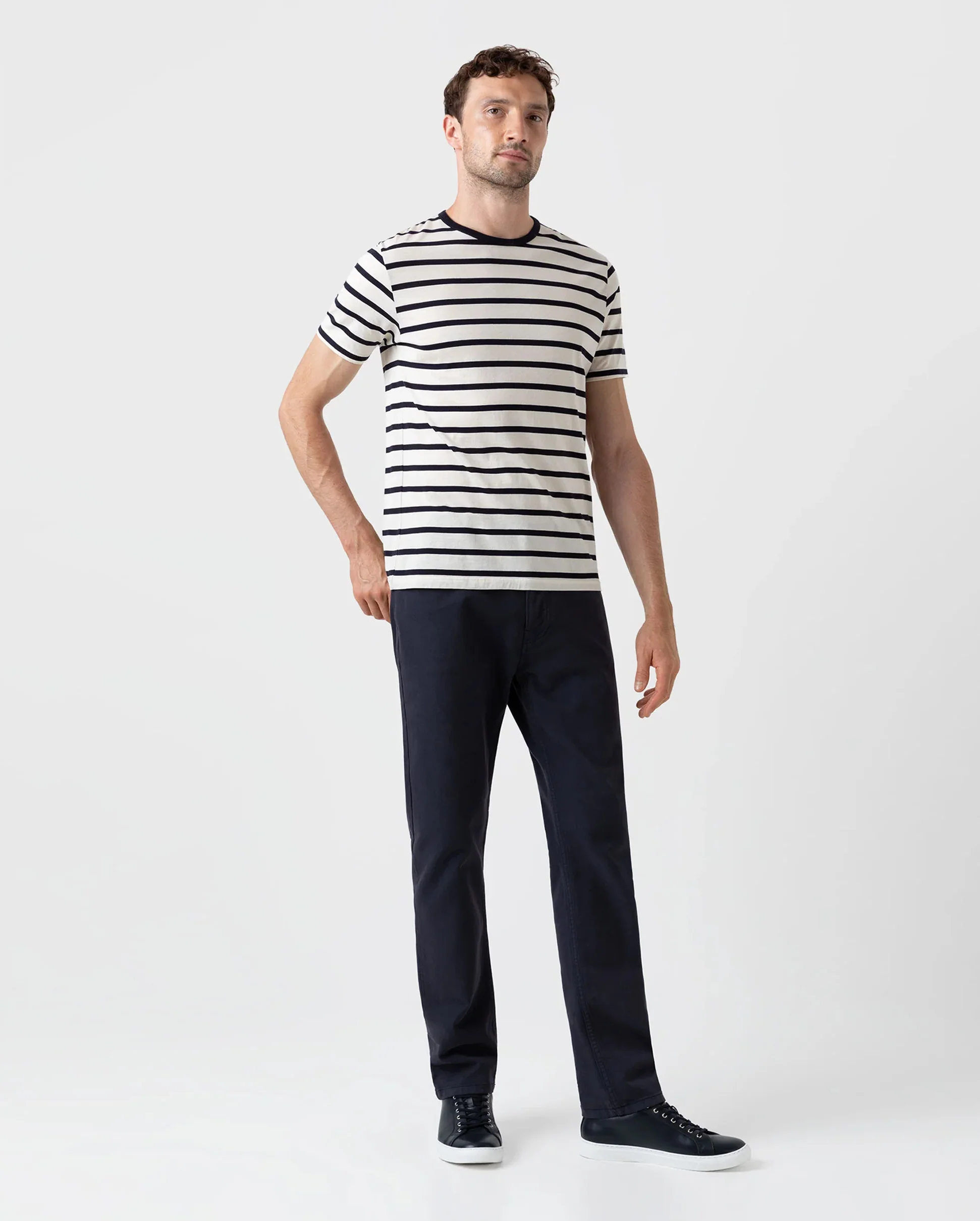 CLASSIC CREW NECK T-SHIRT / ECRU NAVY BRETON STRIPE - Image 2
