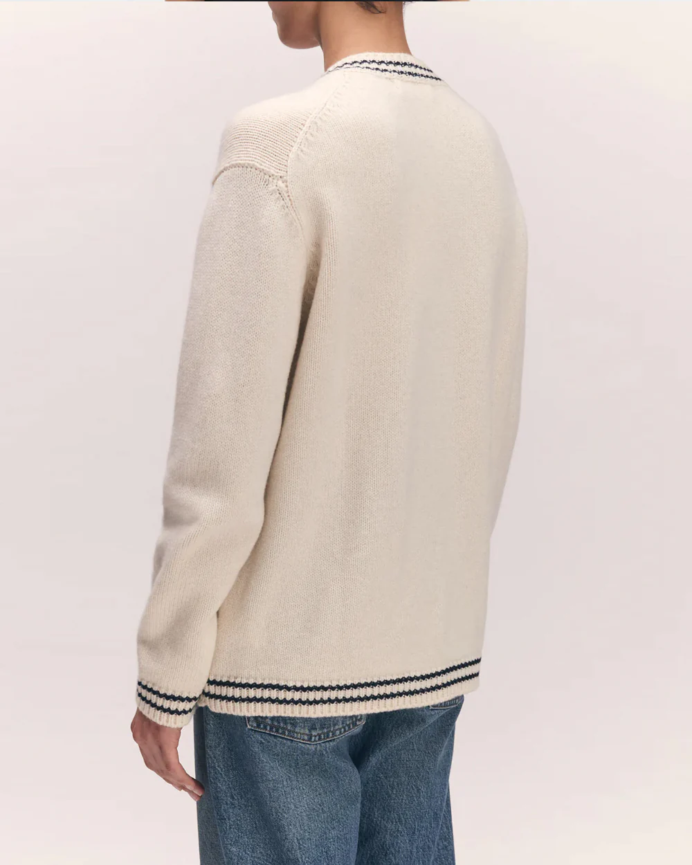 CLODAGH V-NECK CARDIGAN / WHITE / NAVY - Image 5