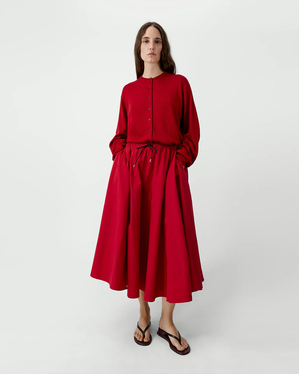 COTTON & SILK CARDIGAN / RED - Image 2