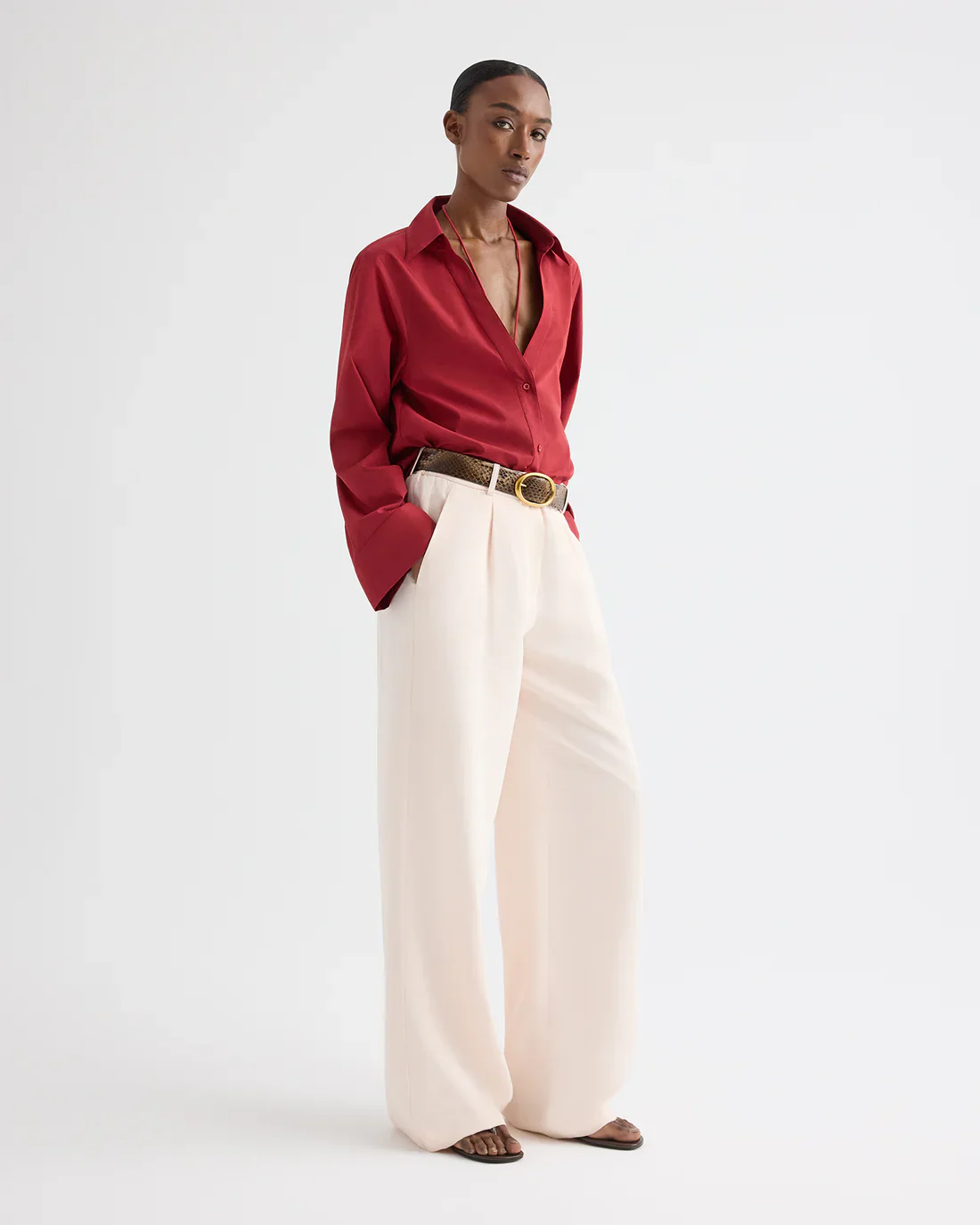 DEEP V RELAXED SHIRT / KARANDA RED - Image 4