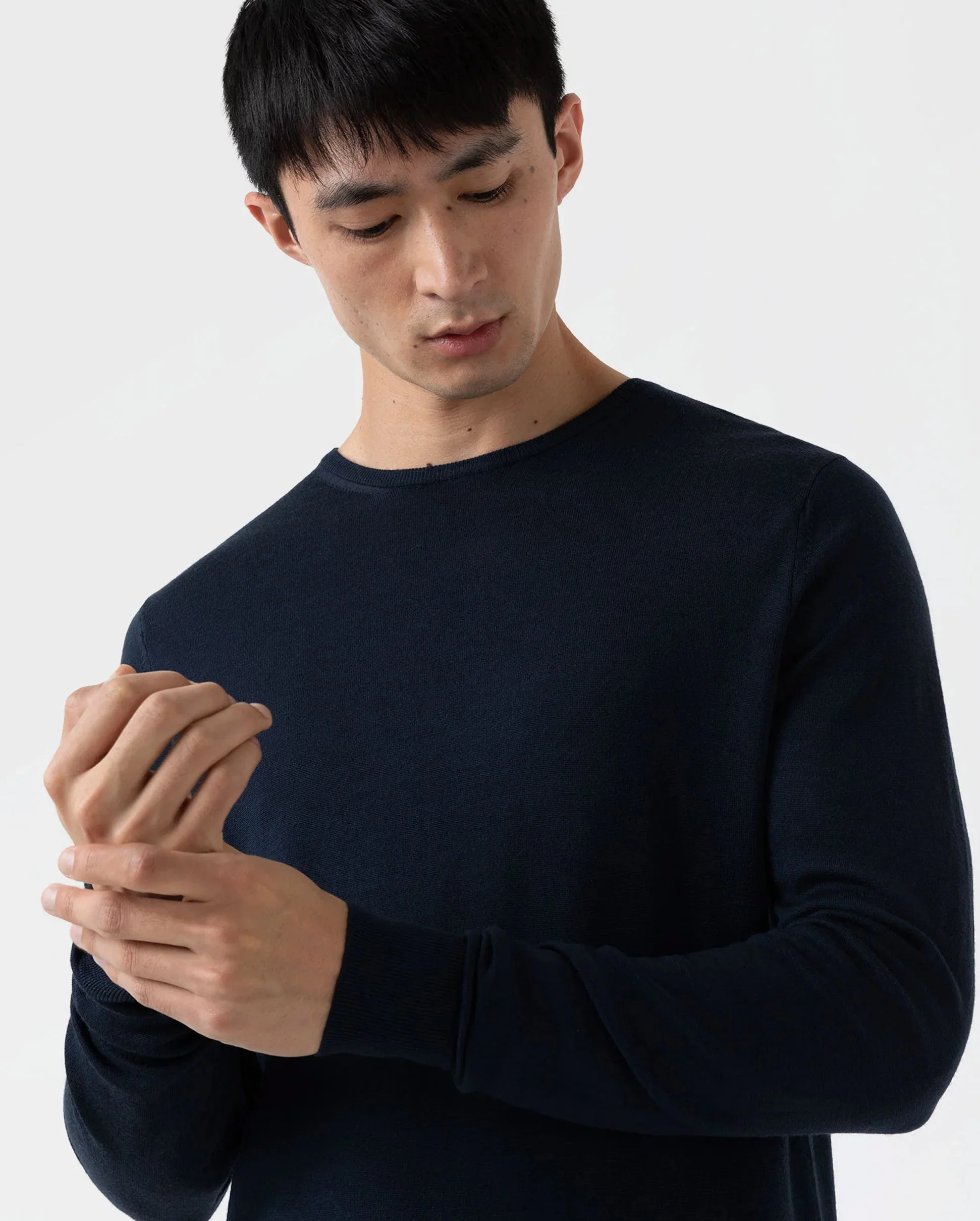 EXTRA FINE MERINO CREW NECK / LIGHT NAVY - Image 3