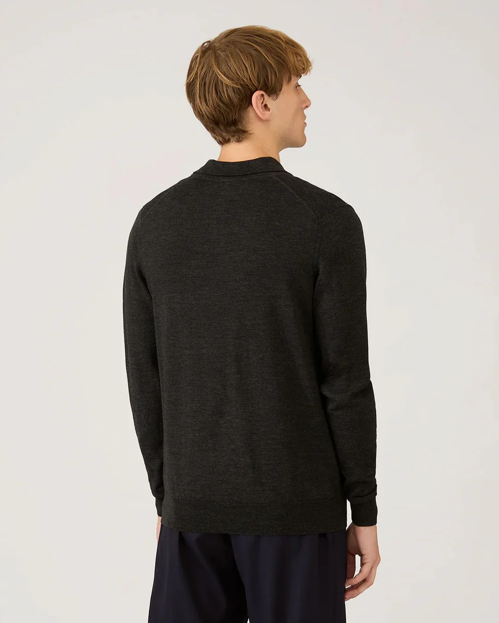EXTRA FINE MERINO POLO SHIRT / CHARCOAL MELANGE - Image 3
