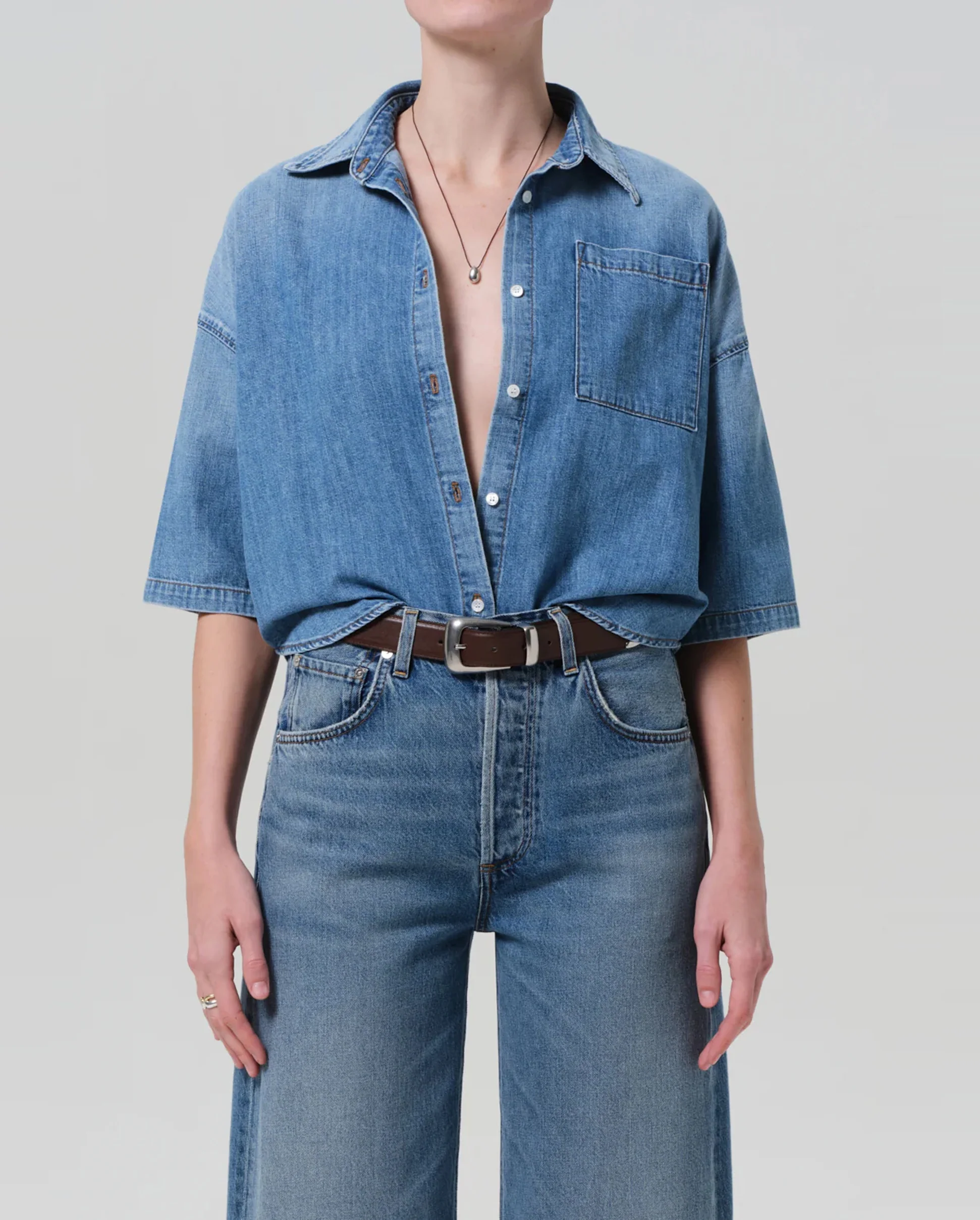 FRANCES CROPPED CAPE BUTTON UP / SKYLAND