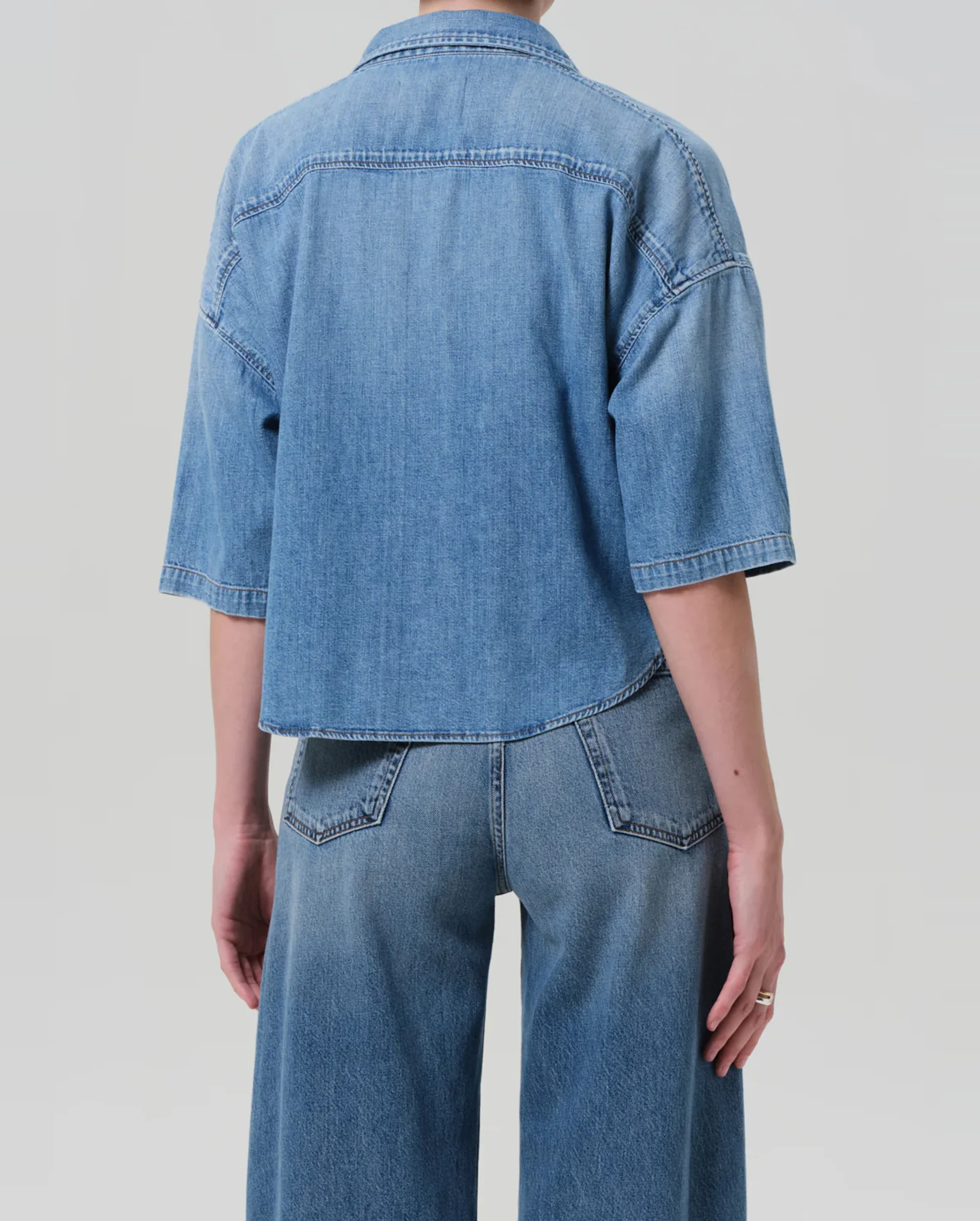 FRANCES CROPPED CAPE BUTTON UP / SKYLAND - Image 2
