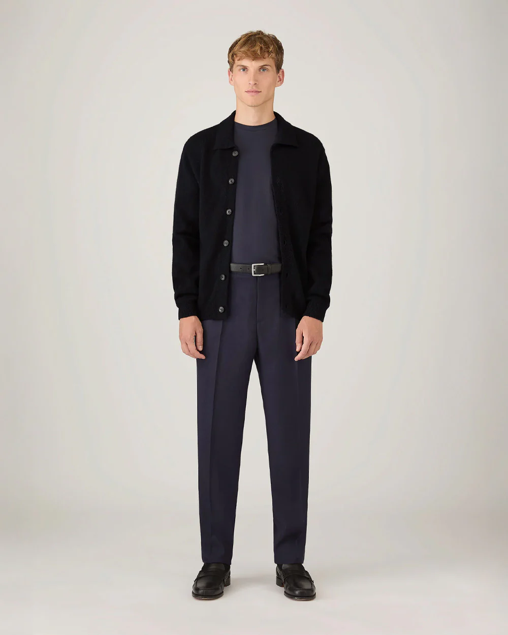 LAMBSWOOL CARDIGAN / DARK NAVY MOULINE - Image 2