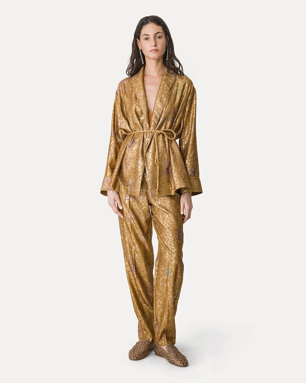 LES FOLIES CHINE' LUREX JACQUARD COAT / GOLD - Image 4
