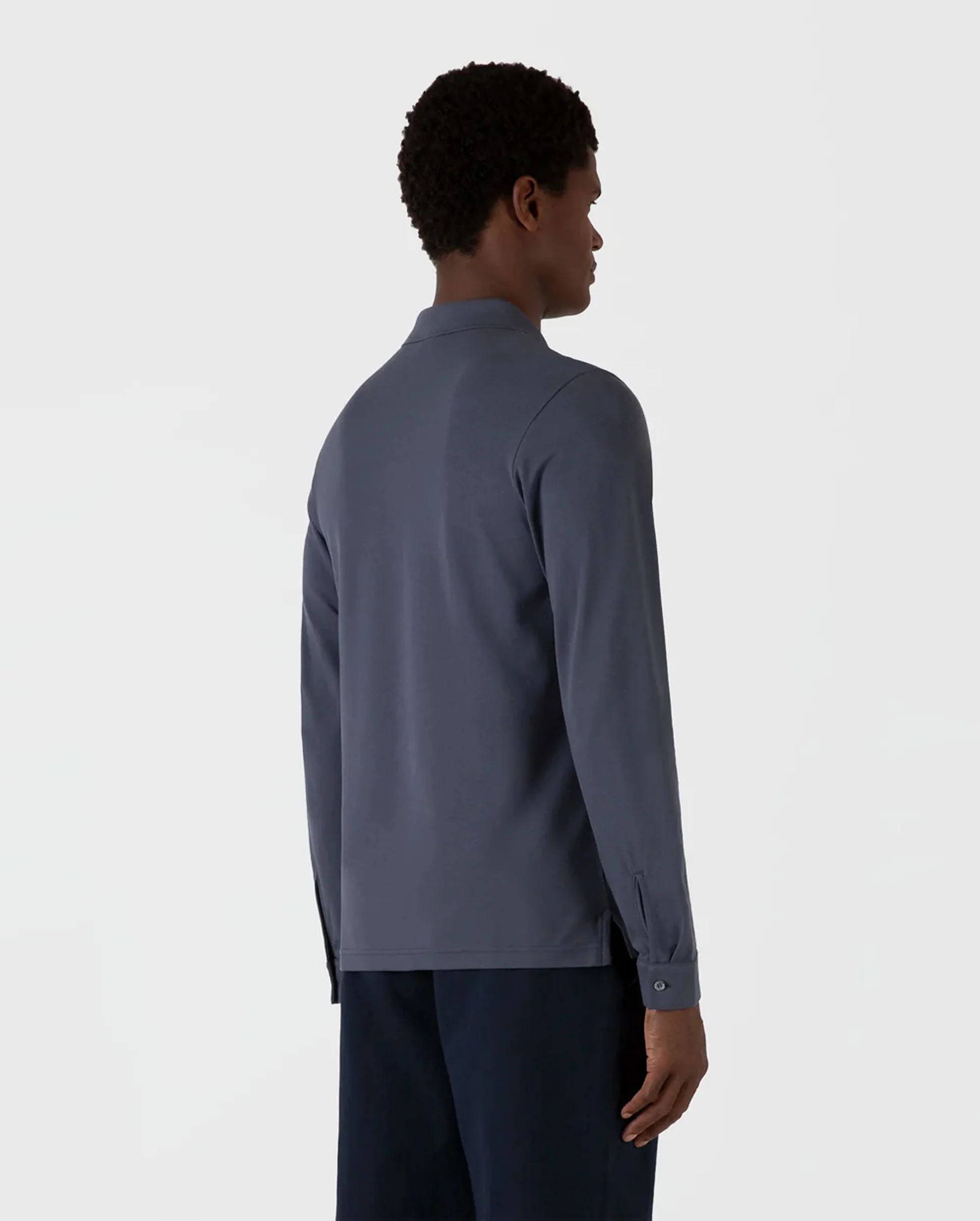 LONG SLEEVE PIQUÉ POLO SHIRT / SLATE BLUE - Image 4