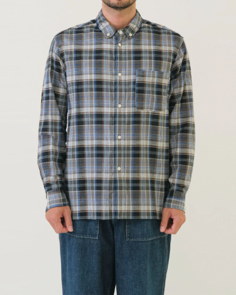 MADRAS CHECK COLLAR SHIRT / GRAY