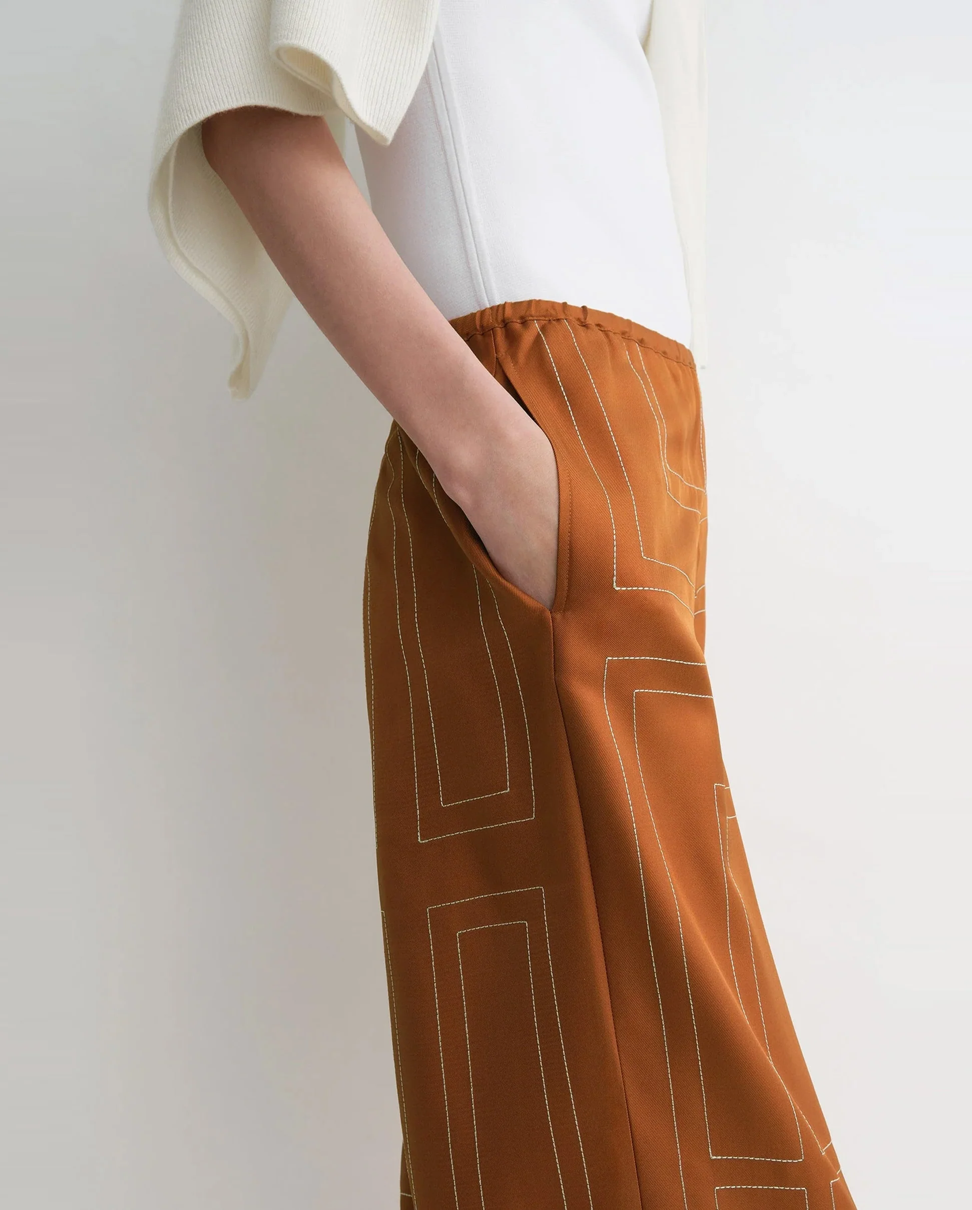 MONOGRAM SILK PJ PANT / TERRACOTTA - Image 4