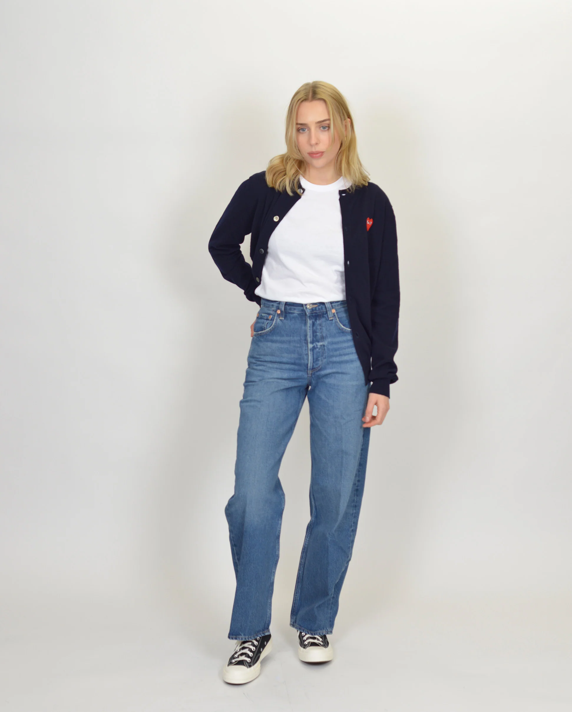 N007 WOMENS RED HEART CARDIGAN / NAVY - Image 3