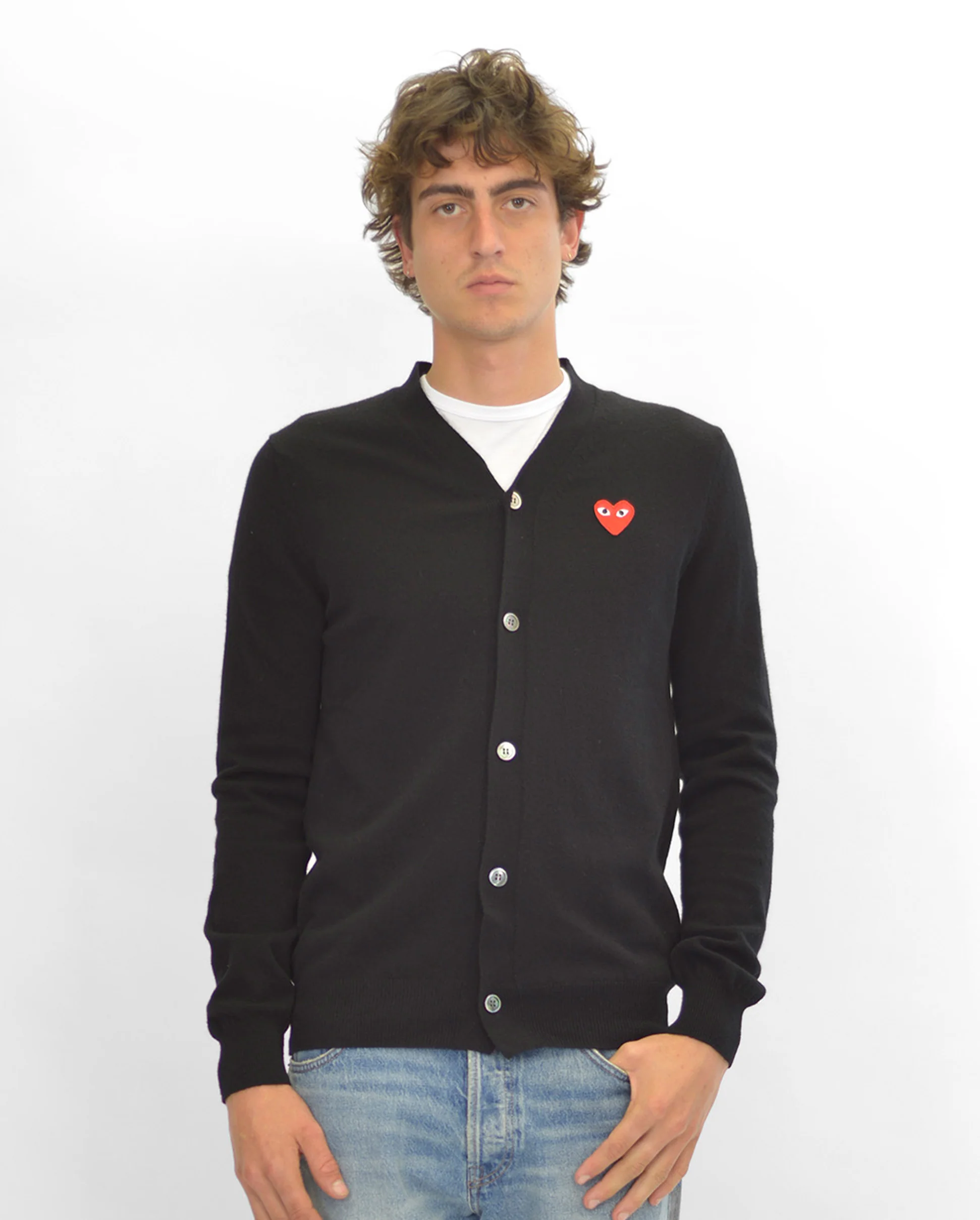 N008 UNISEX RED HEART CARDIGAN / BLACK - Image 2