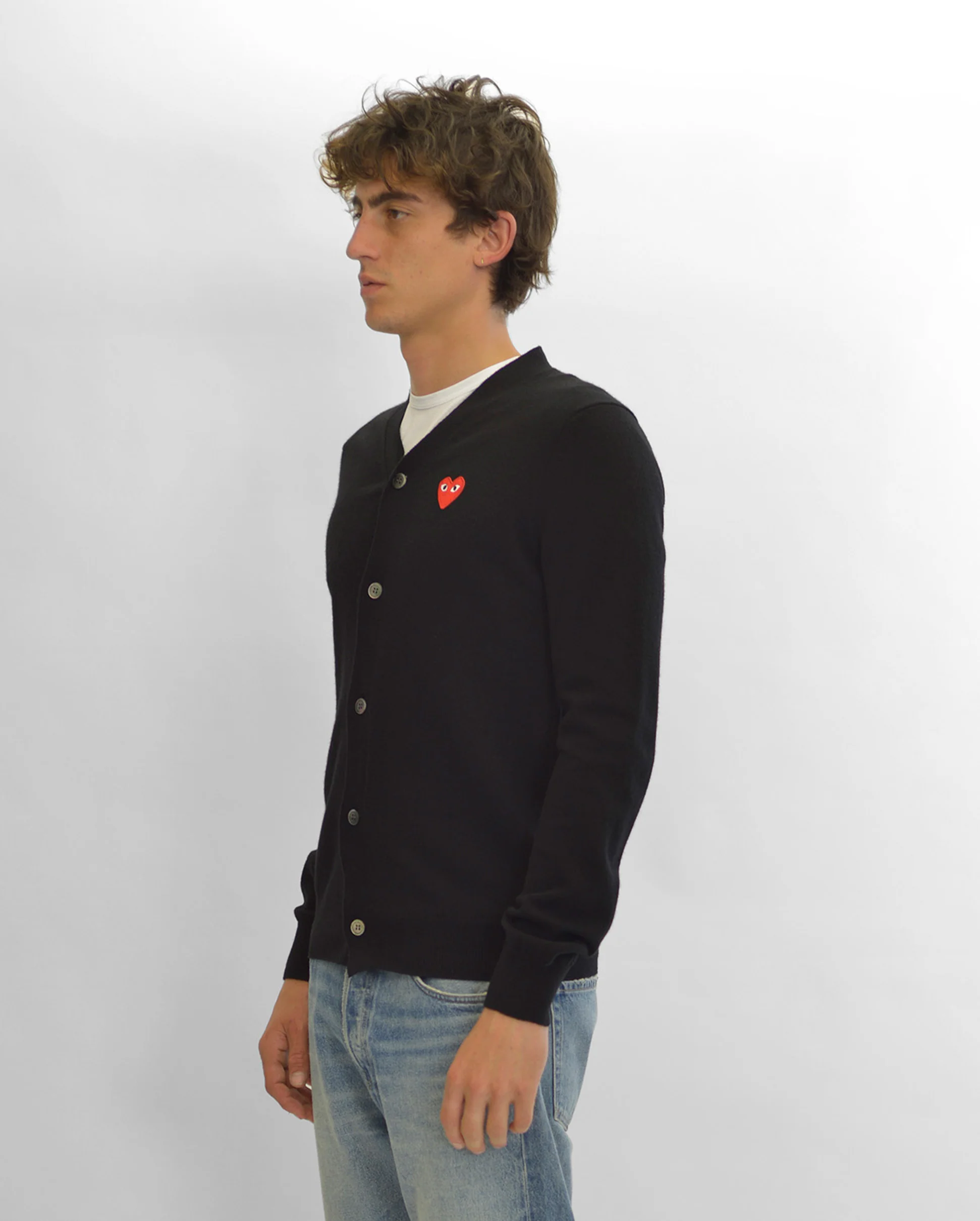 N008 UNISEX RED HEART CARDIGAN / BLACK - Image 3