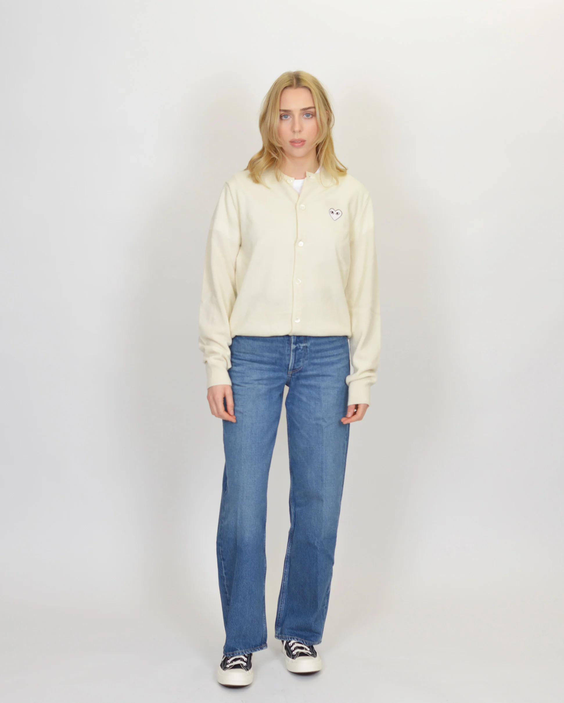 N065 WOMENS WHITE HEART CARDIGAN / NATURAL - Image 3