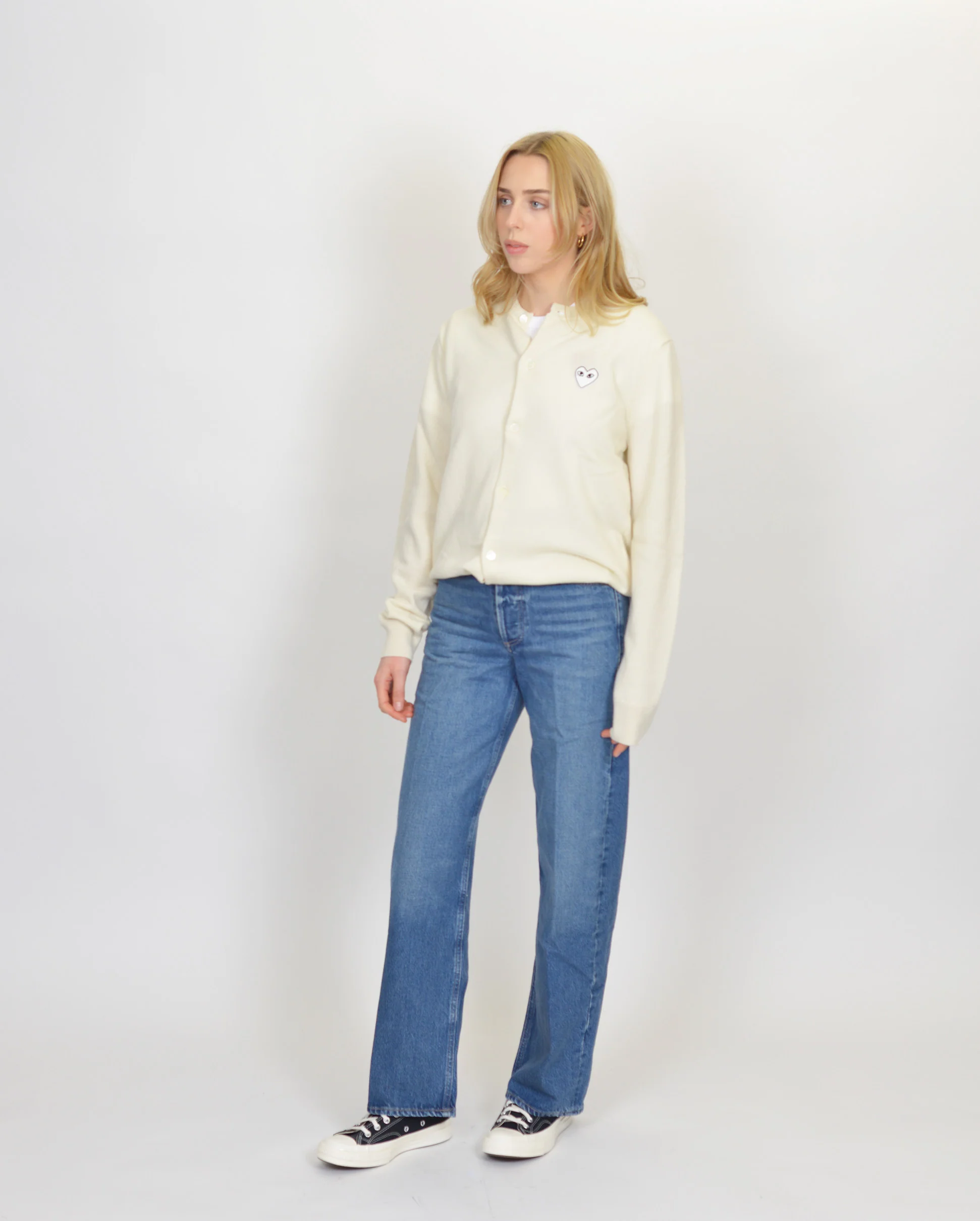 N065 WOMENS WHITE HEART CARDIGAN / NATURAL - Image 4