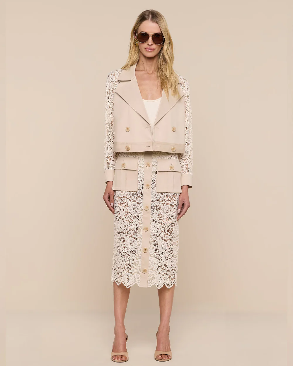 NOVELLE LACE TRENCH / BISCUIT/ECRU - Image 3