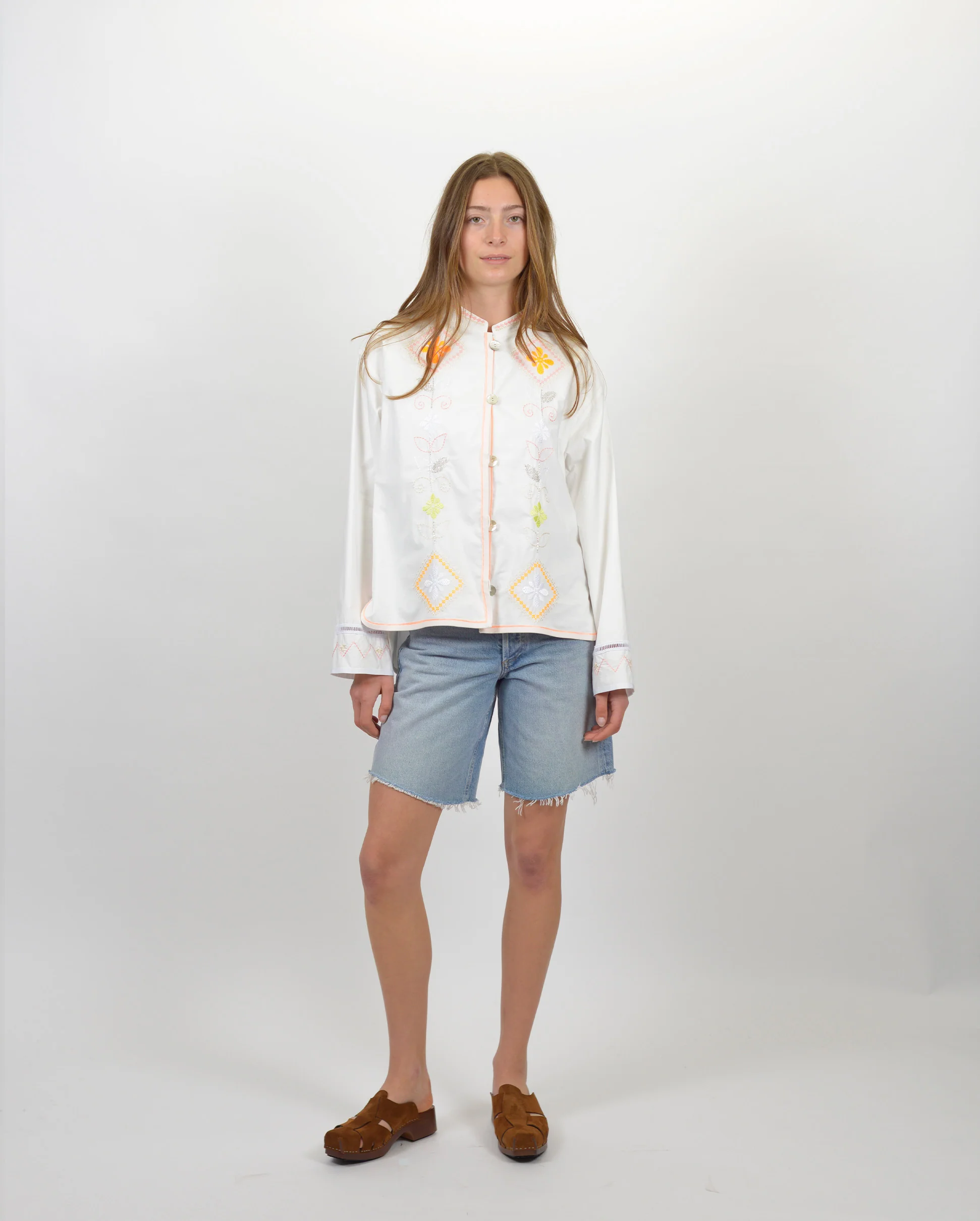 ONIRIC BLOSSOM EMBROIDERY POPLIN JACKET SHIRT / BIANCO - Image 7