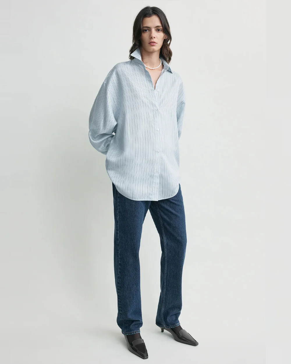 OVERSIZED STRIPED SHIRT / ICE / WHITE - Image 3