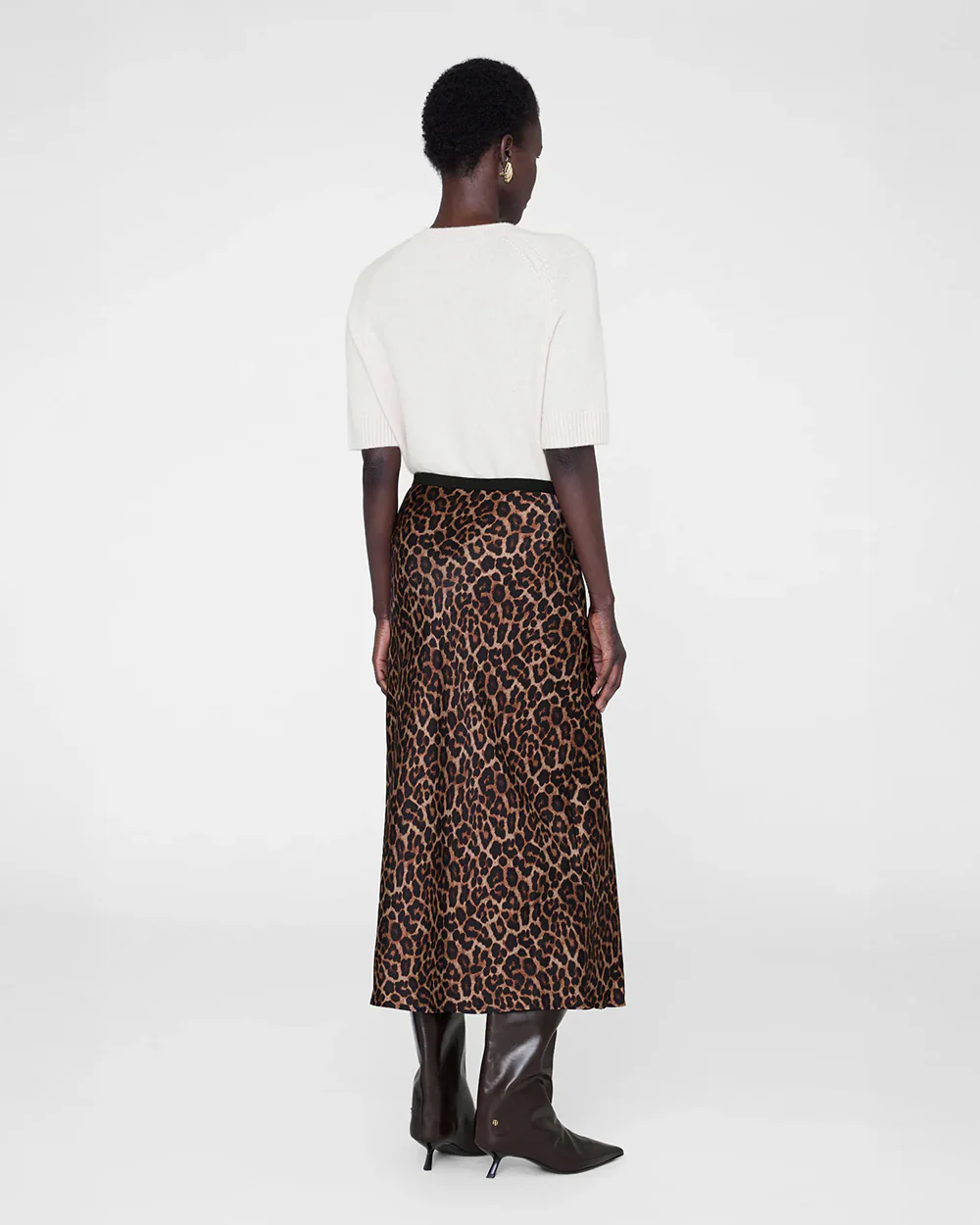 PRINTED BAR SILK SKIRT / BLACK AND BROWN LEOPARD - Image 2