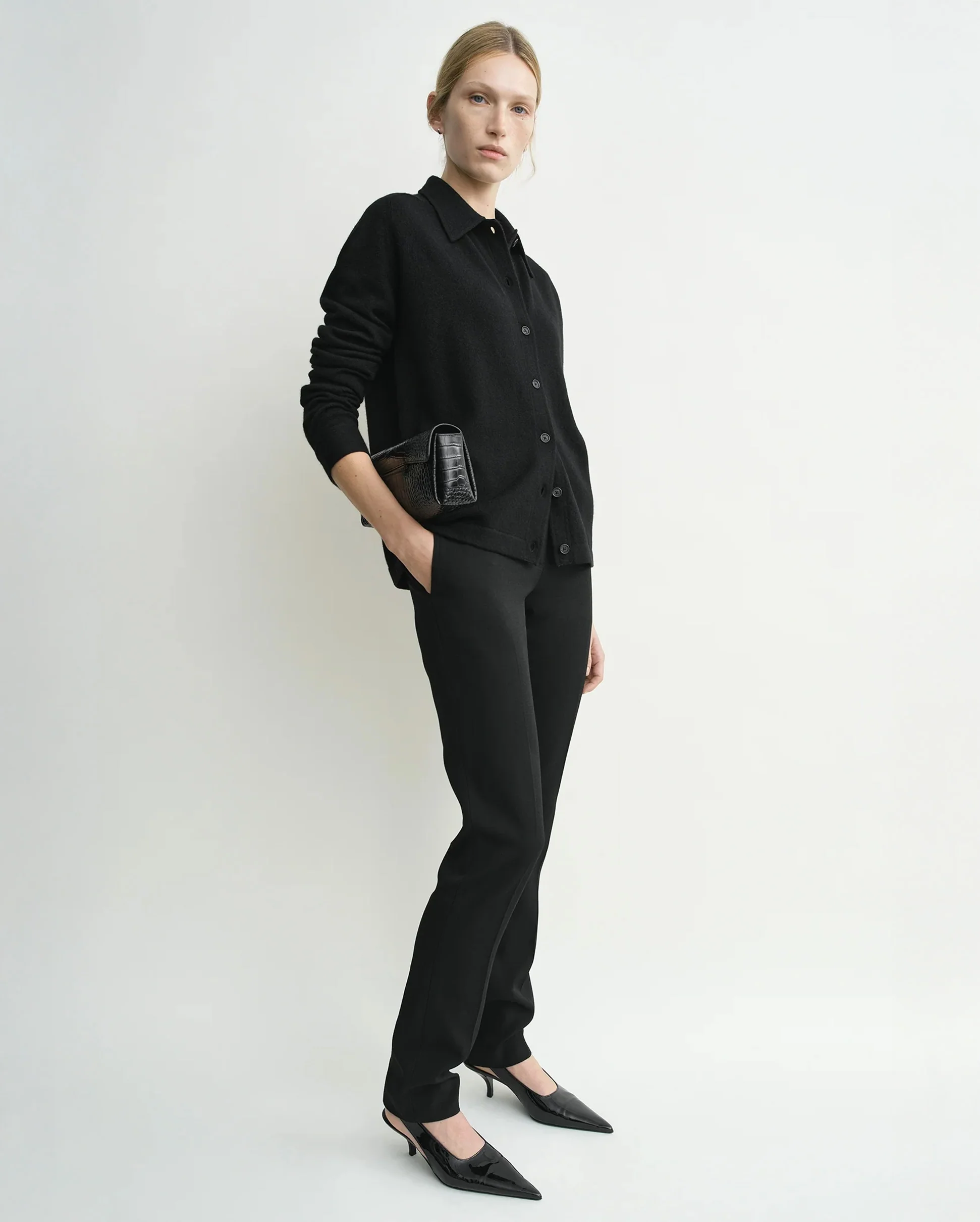 RAGLAN-SLEEVE CASHMERE SHIRT / BLACK - Image 2