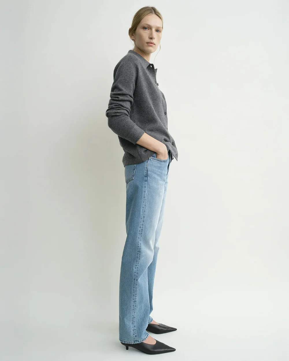 RAGLAN-SLEEVE CASHMERE SHIRT / DARK GREY MELANGE - Image 2