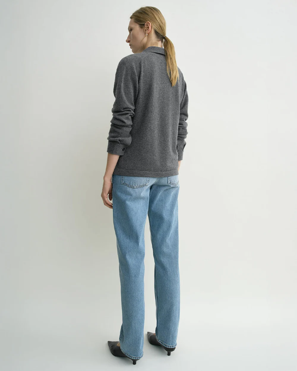 RAGLAN-SLEEVE CASHMERE SHIRT / DARK GREY MELANGE - Image 3