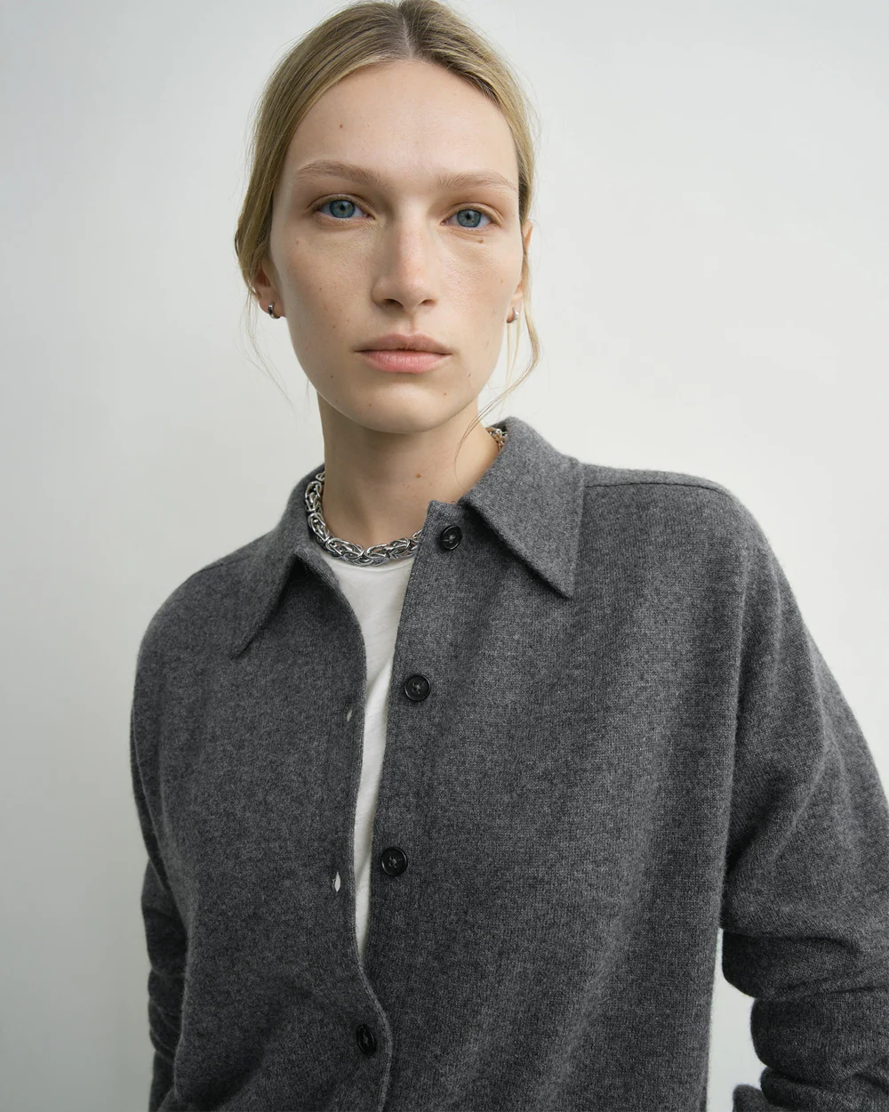 RAGLAN-SLEEVE CASHMERE SHIRT / DARK GREY MELANGE - Image 4
