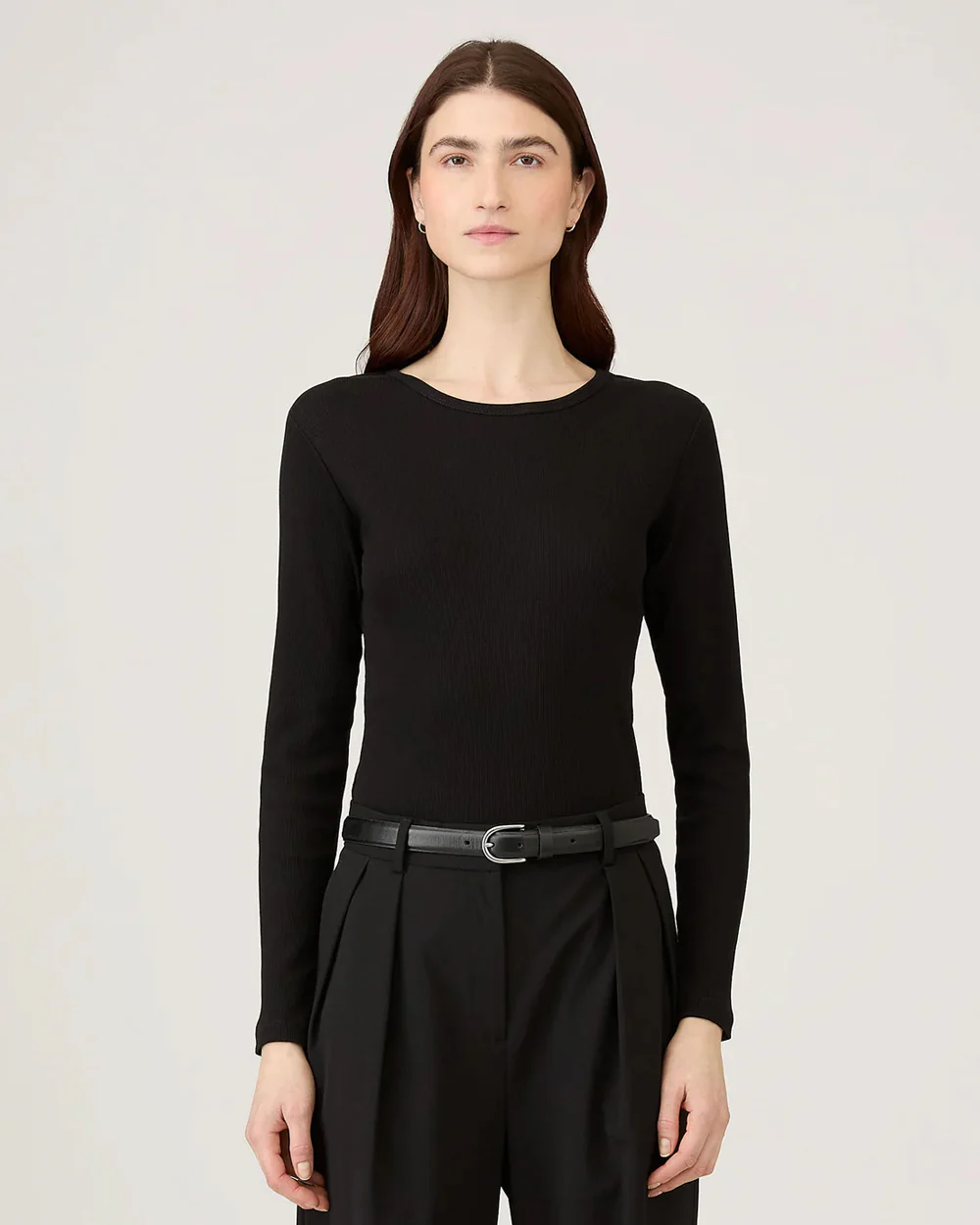LONG SLEEVE RIBBED T-SHIRT / BLACK