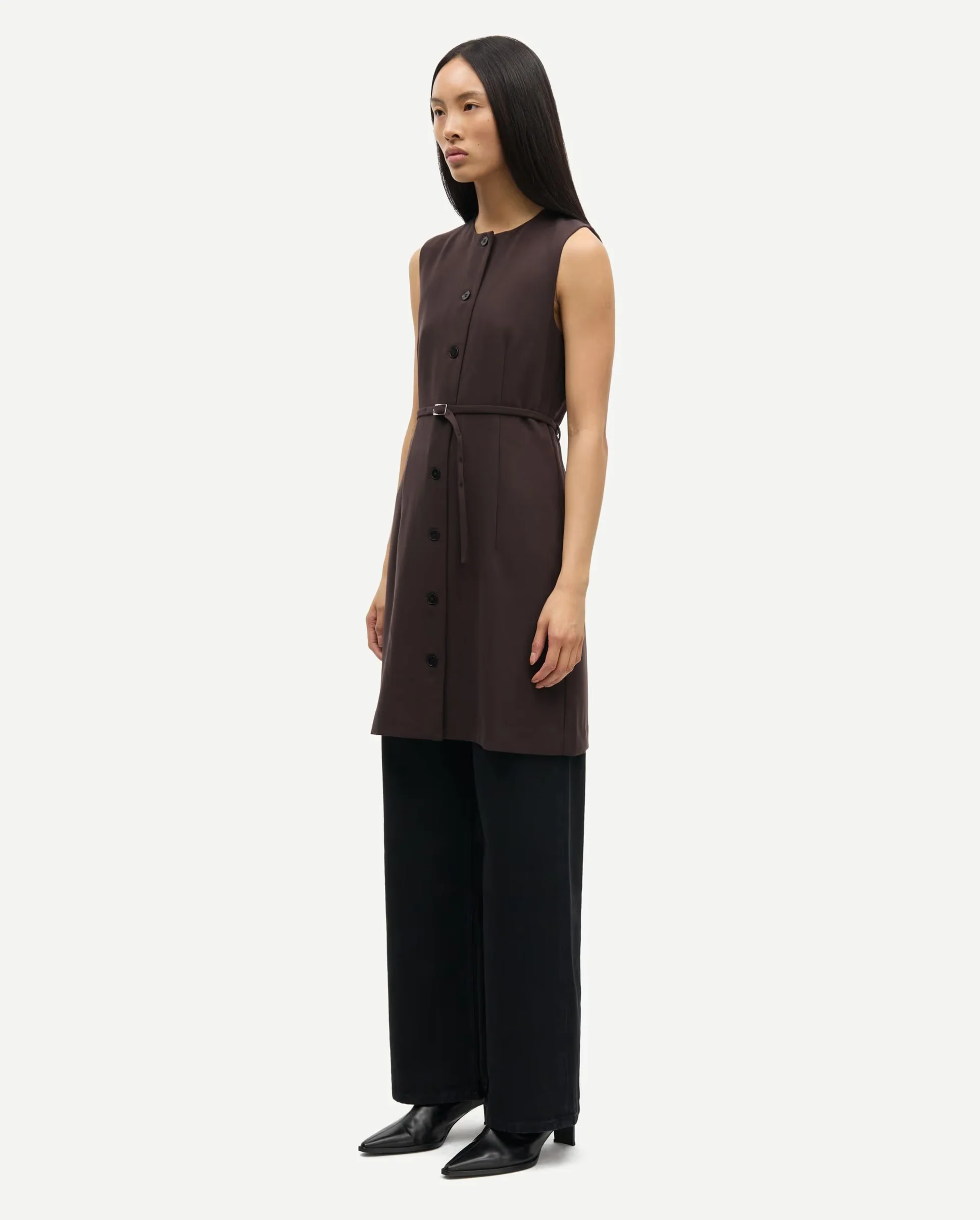 SARUMA SHORT DRESS 15790 / BLACK COFFEE - Image 2