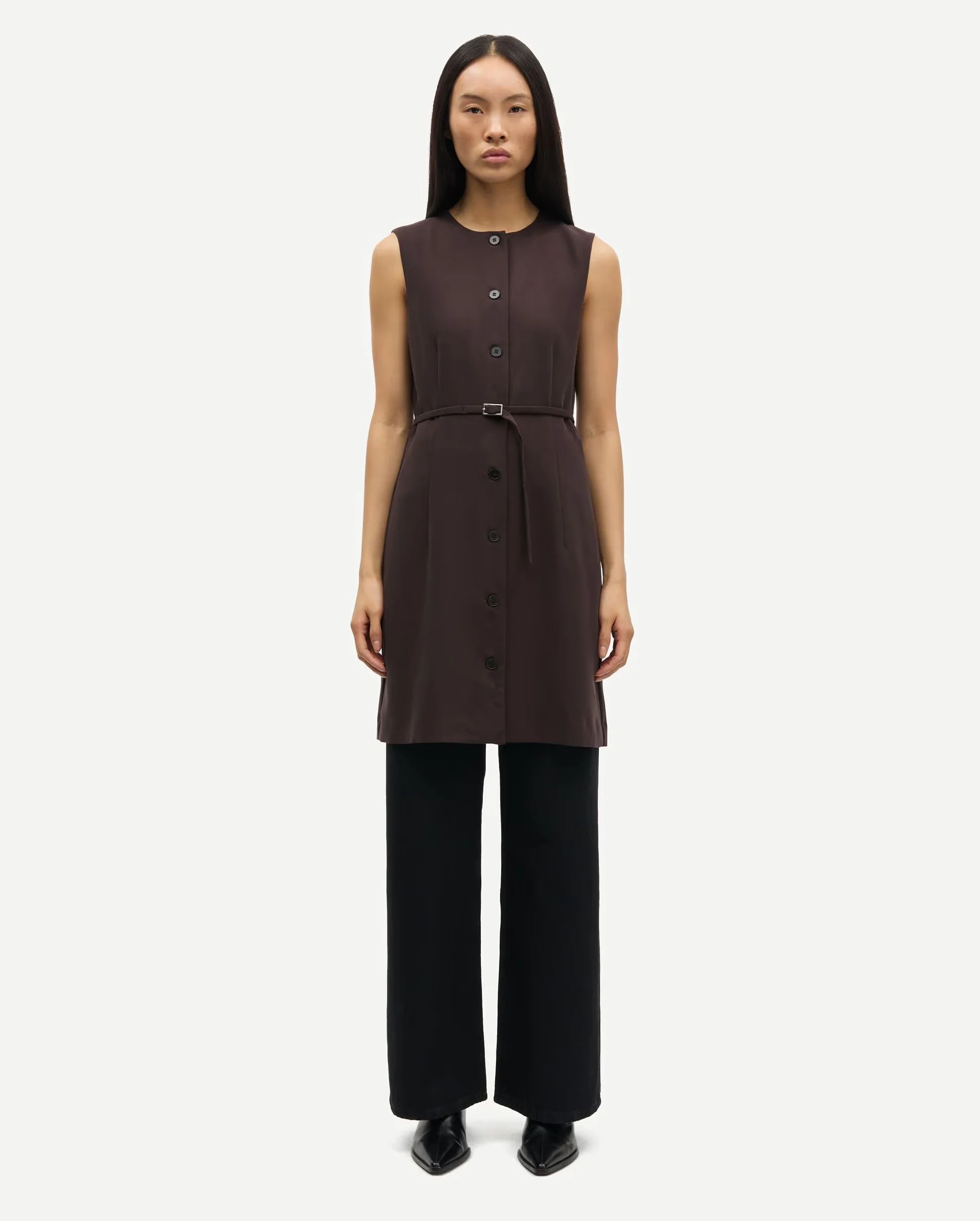 SARUMA SHORT DRESS 15790 / BLACK COFFEE - Image 4