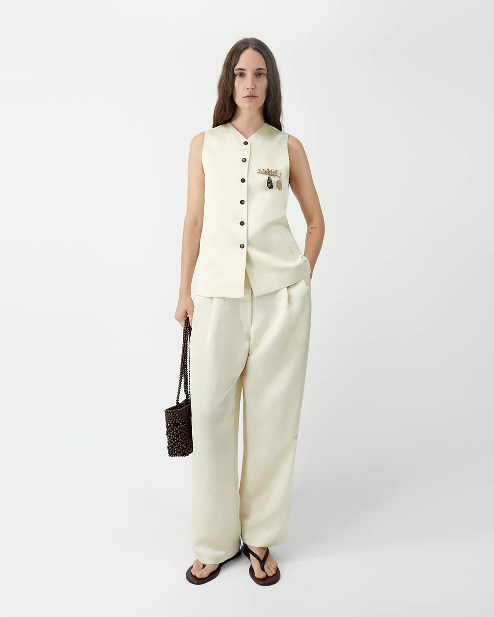 SATIN TAILORED VEST / MARFIL - Image 2