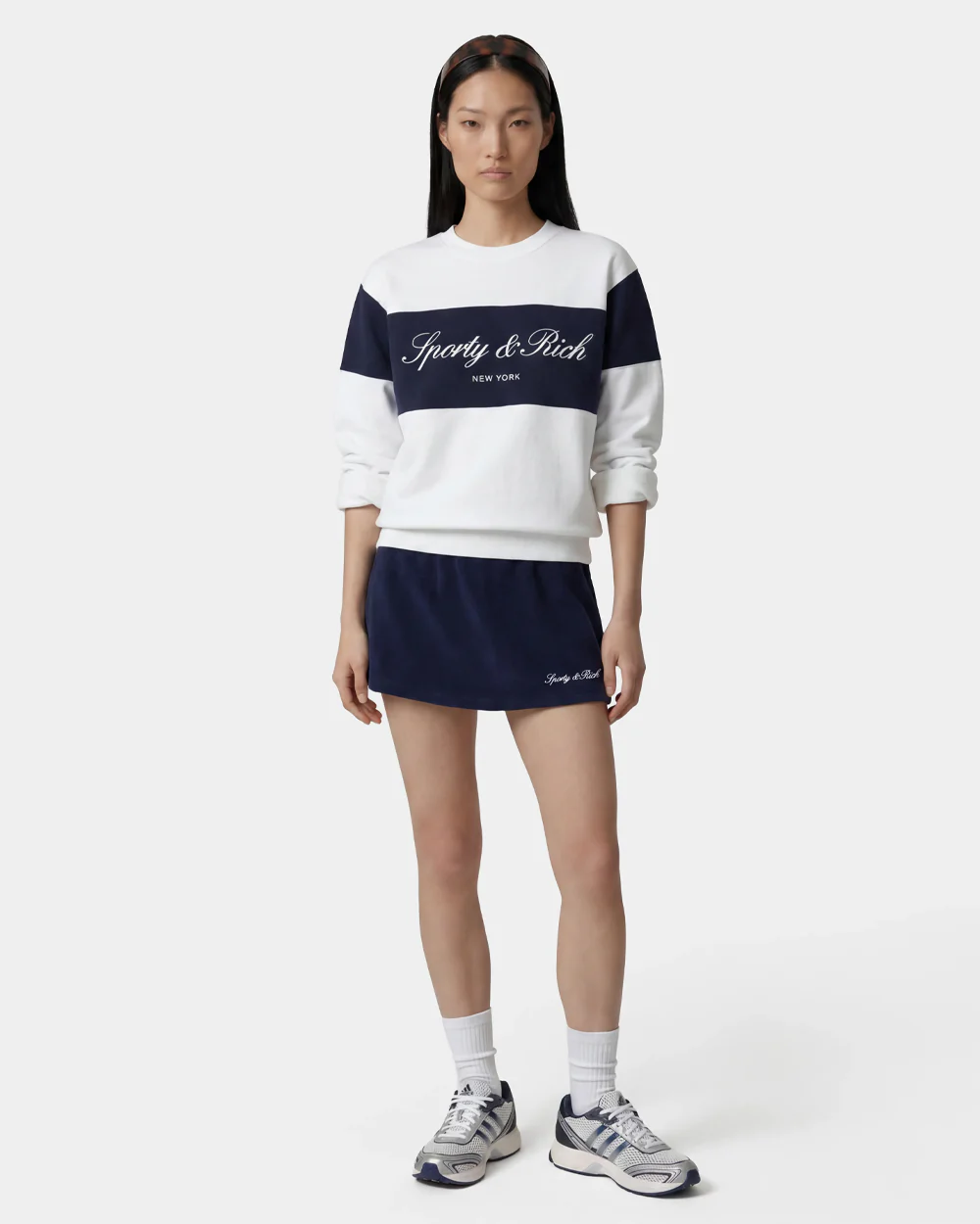 SIGNATURE LOGO BLOCK CREWNECK / WHITE/DARK NAVY - Image 2