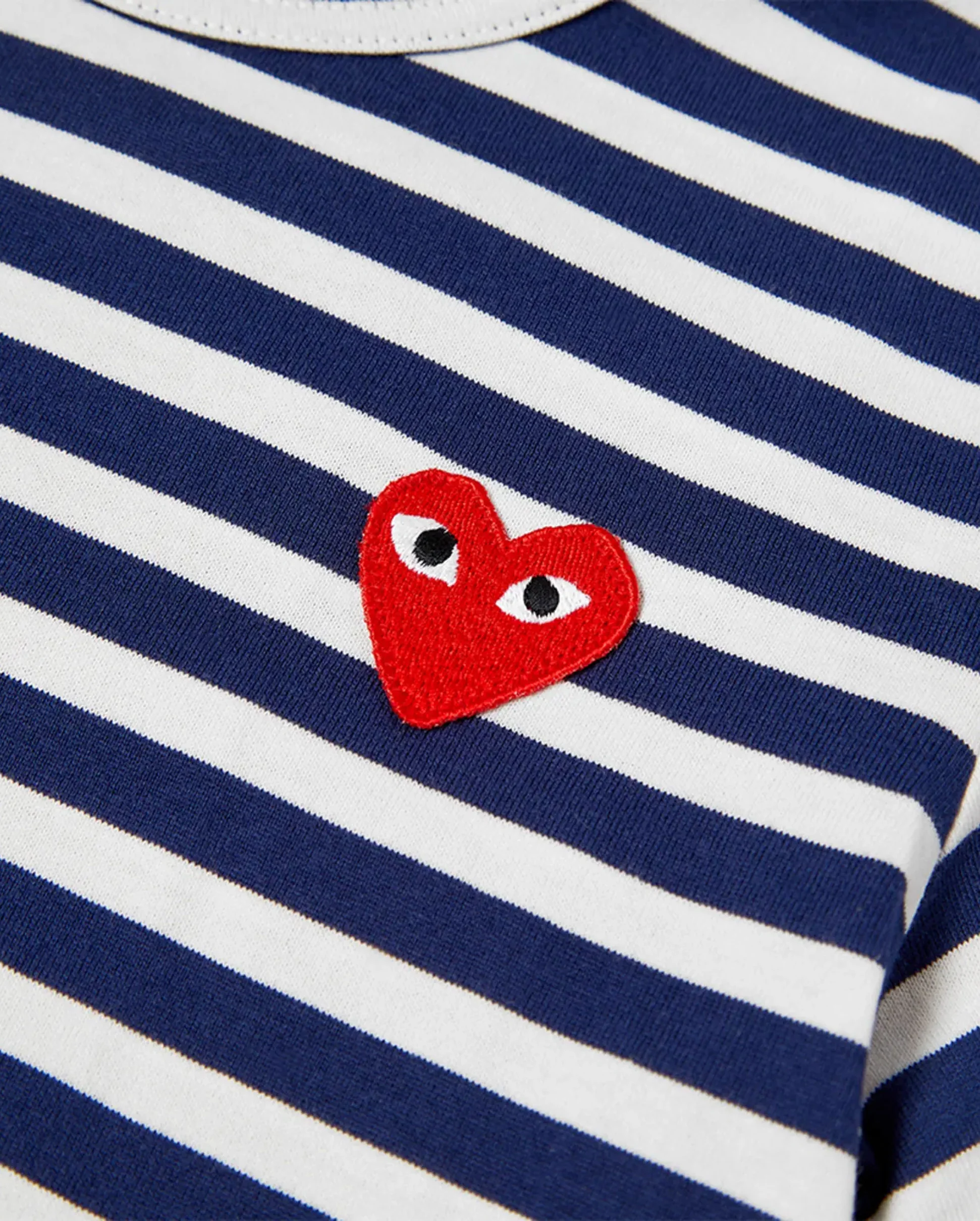T010 UNISEX RED HEART LS T-SHIRT / DARK NAVY WHITE STRIPE - Image 7