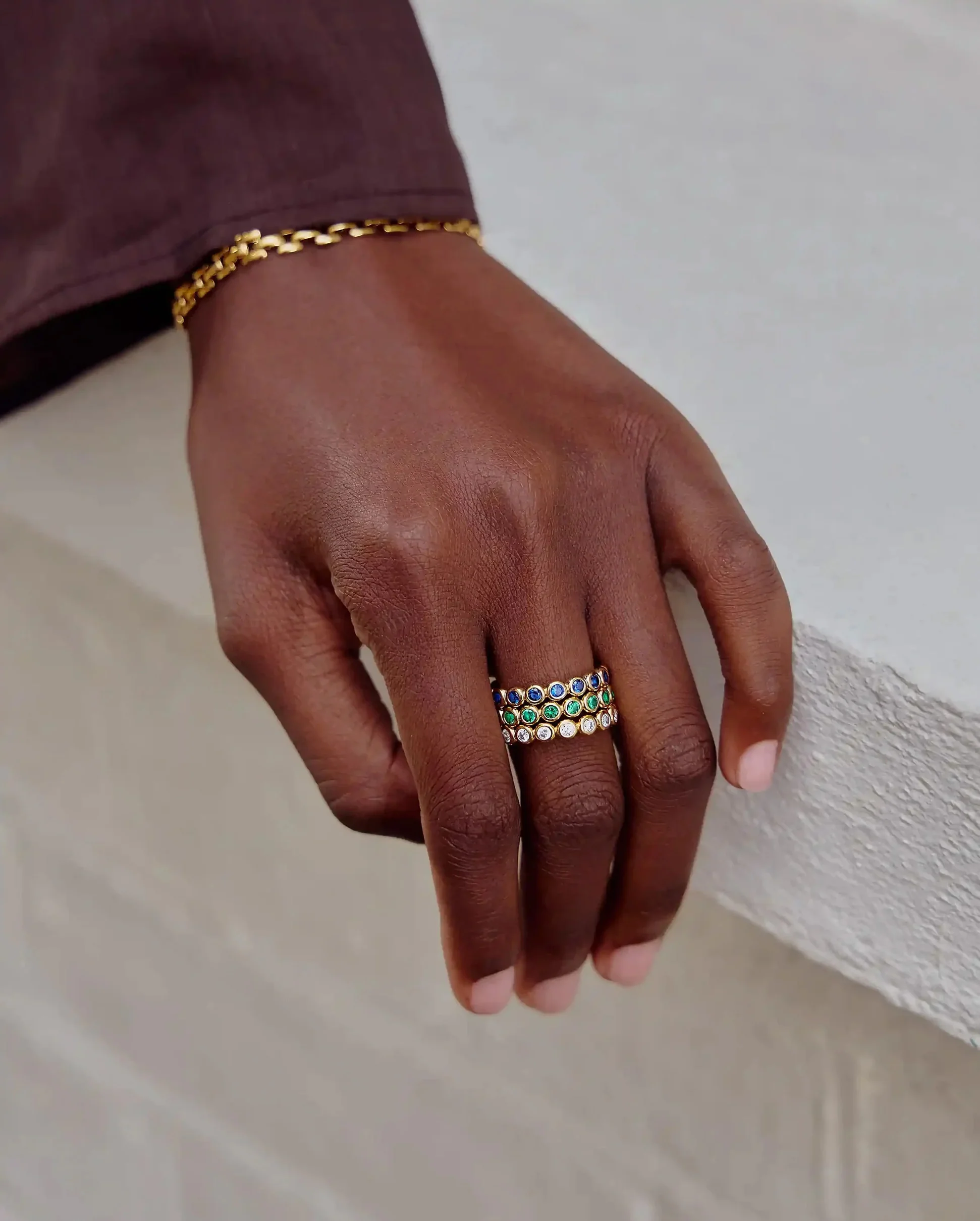 TENNIS ETERNITY STACKING RING / GOLD / GREEN - Image 3