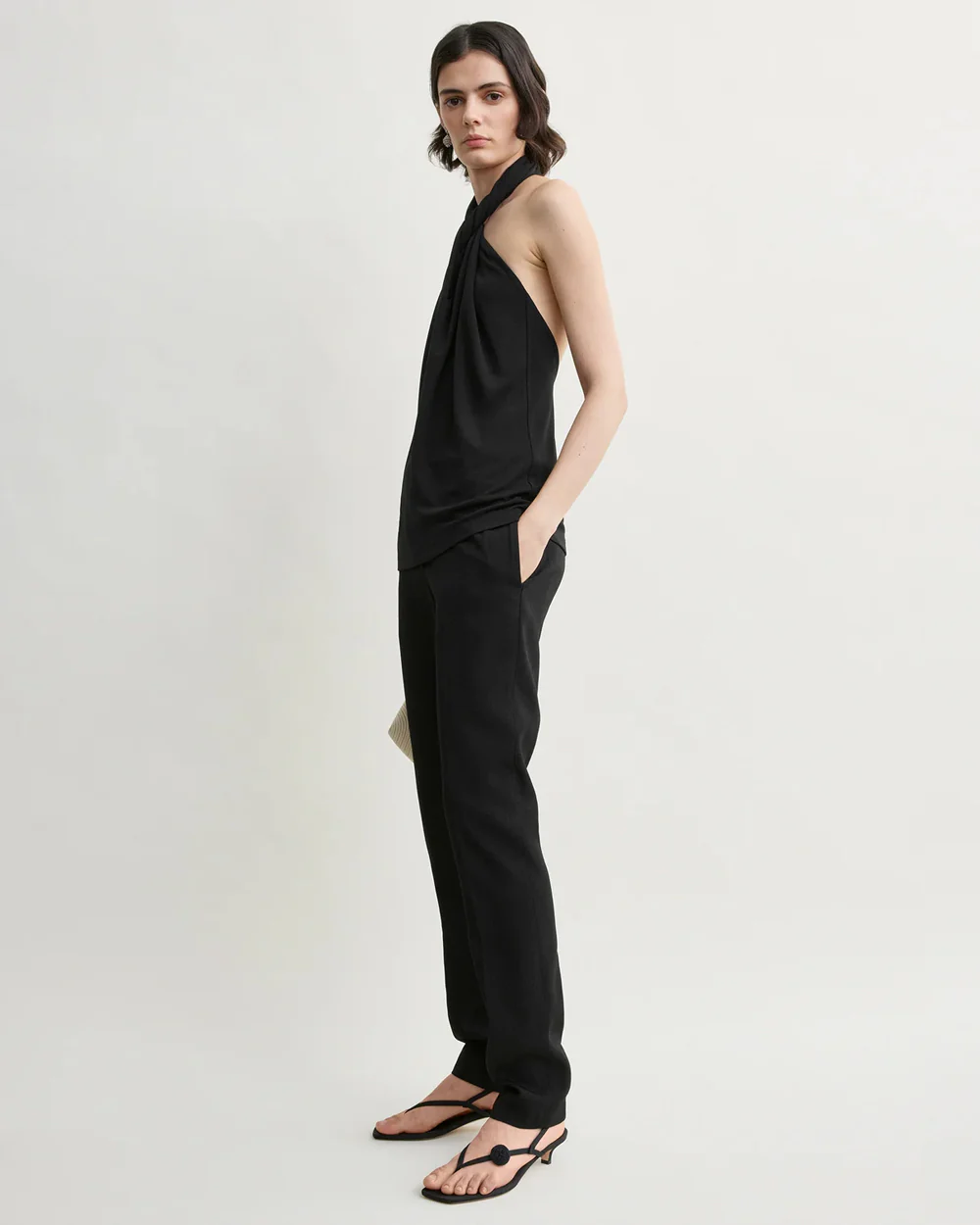 TWISTED JERSEY HALTER TOP / BLACK - Image 3