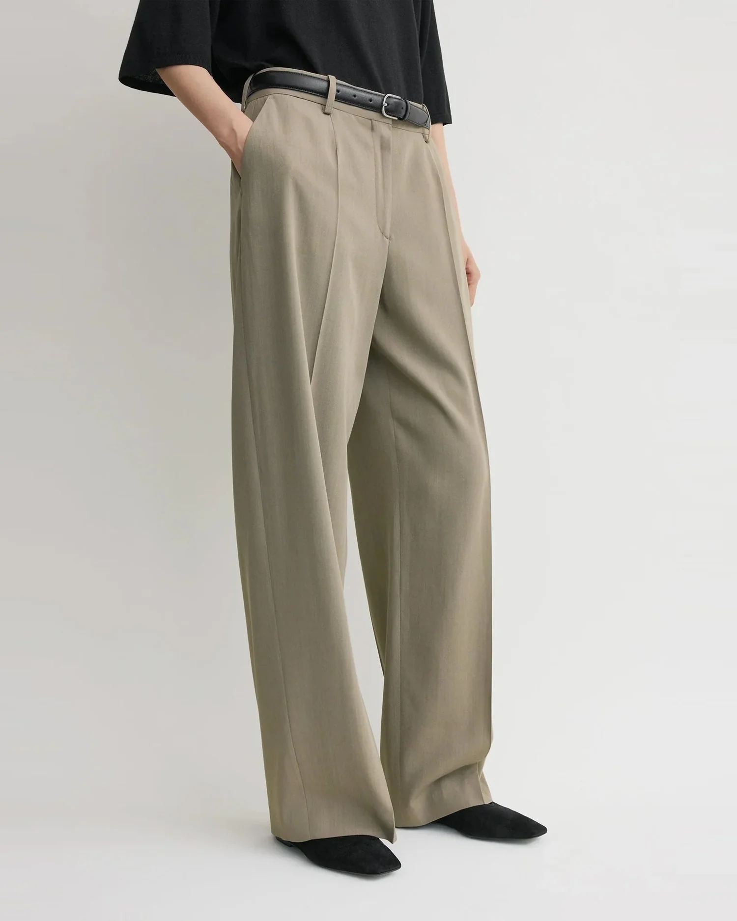 WIDE FLUID TROUSERS / TAUPE - Image 2