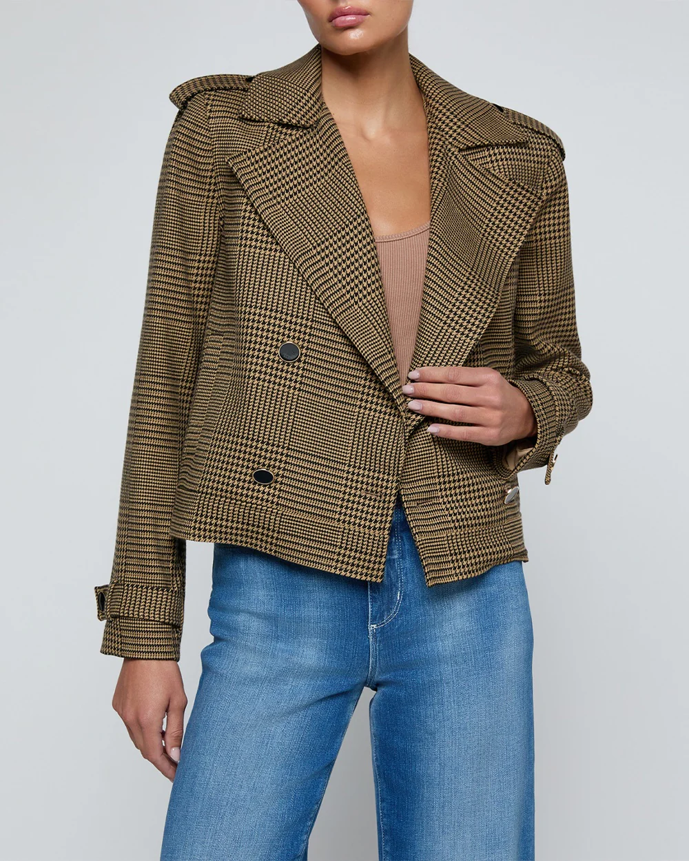 XOEY CROPPED TRENCH / BROWN/BLACK GLEN PLAID